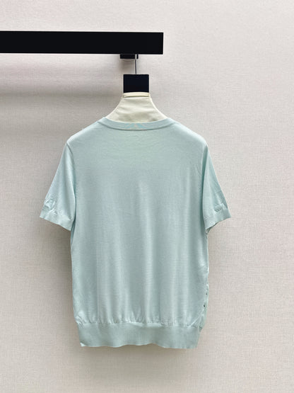 26ss Printed Pattern Patchwork Knit T-Shirt