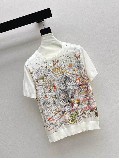 26ss Printed Pattern Patchwork Knit T-Shirt