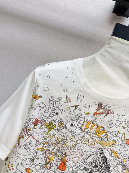 26ss Printed Pattern Patchwork Knit T-Shirt
