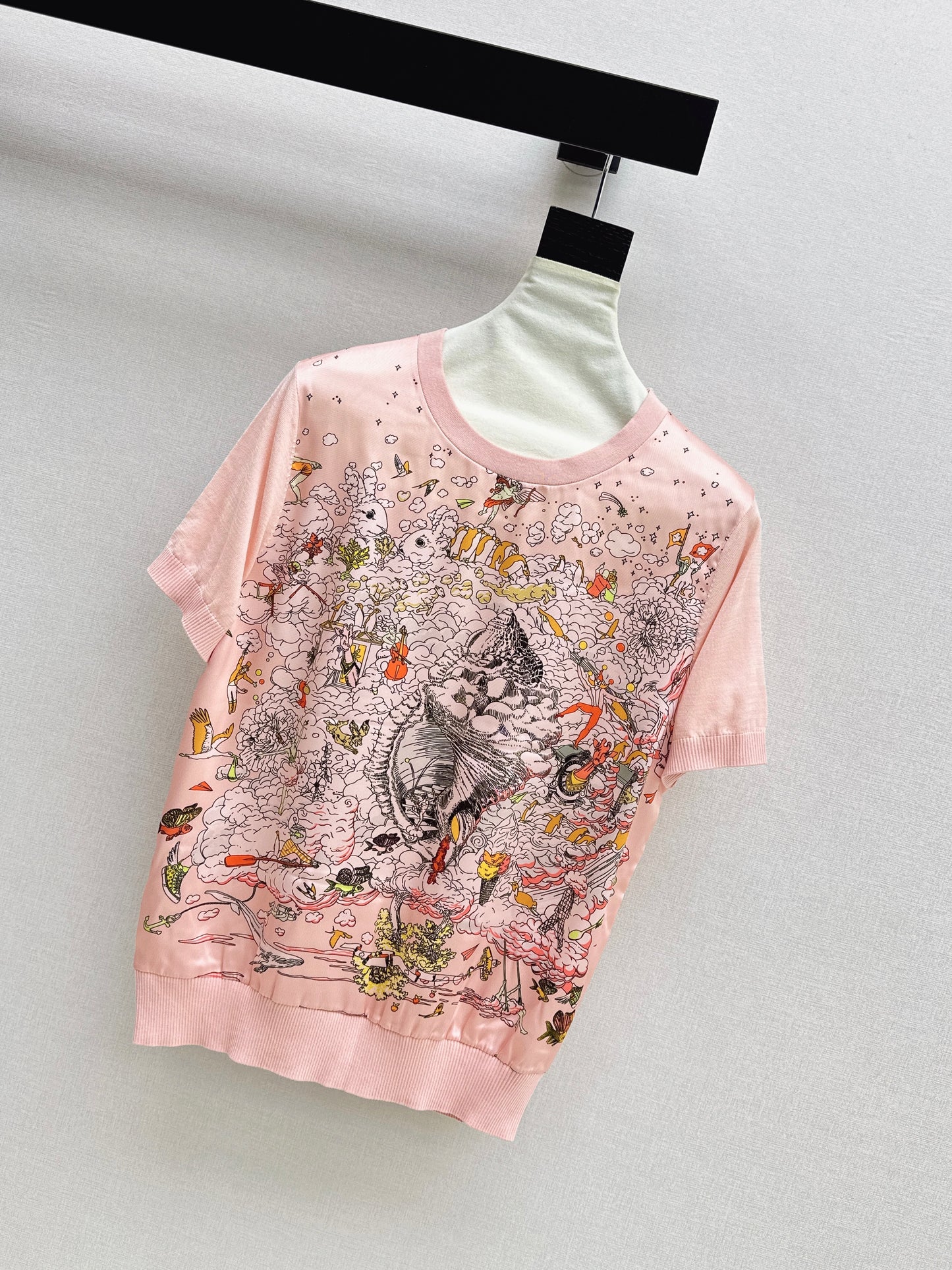 26ss Printed Pattern Patchwork Knit T-Shirt