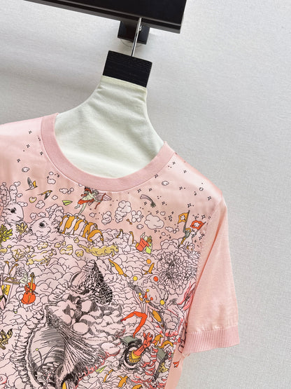 26ss Printed Pattern Patchwork Knit T-Shirt
