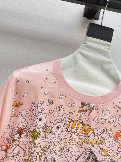 26ss Printed Pattern Patchwork Knit T-Shirt