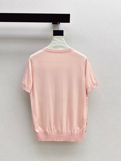 26ss Printed Pattern Patchwork Knit T-Shirt