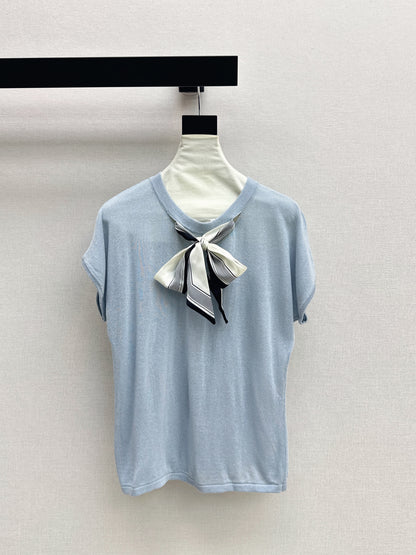 26ss Scarf-embellished knit T-shirt