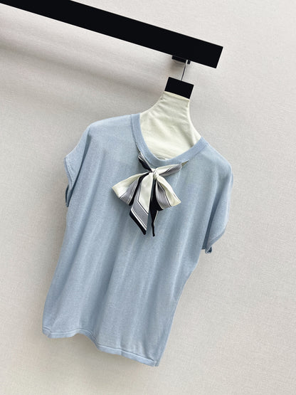 26ss Scarf-embellished knit T-shirt