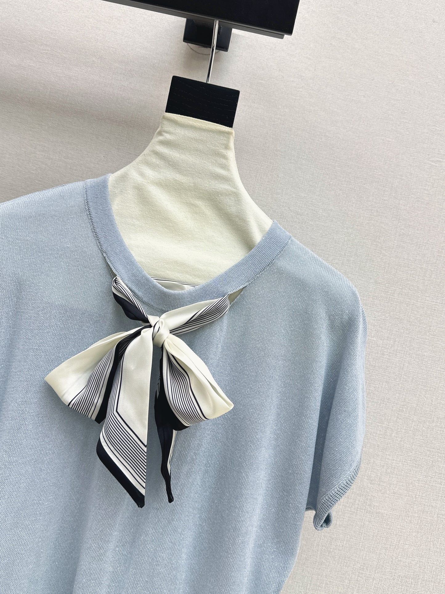 26ss Scarf-embellished knit T-shirt