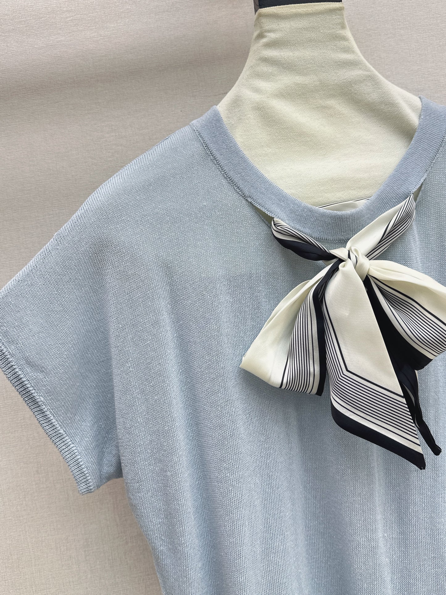 26ss Scarf-embellished knit T-shirt