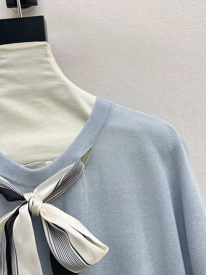 26ss Scarf-embellished knit T-shirt