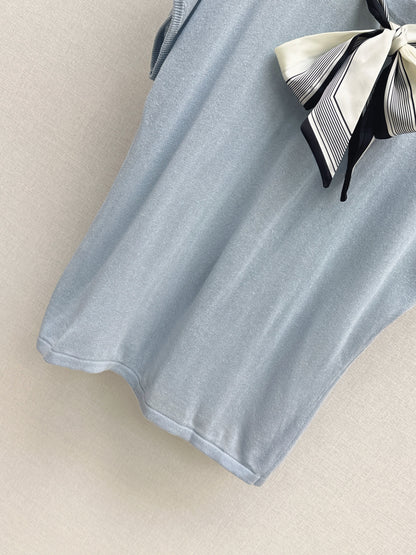 26ss Scarf-embellished knit T-shirt