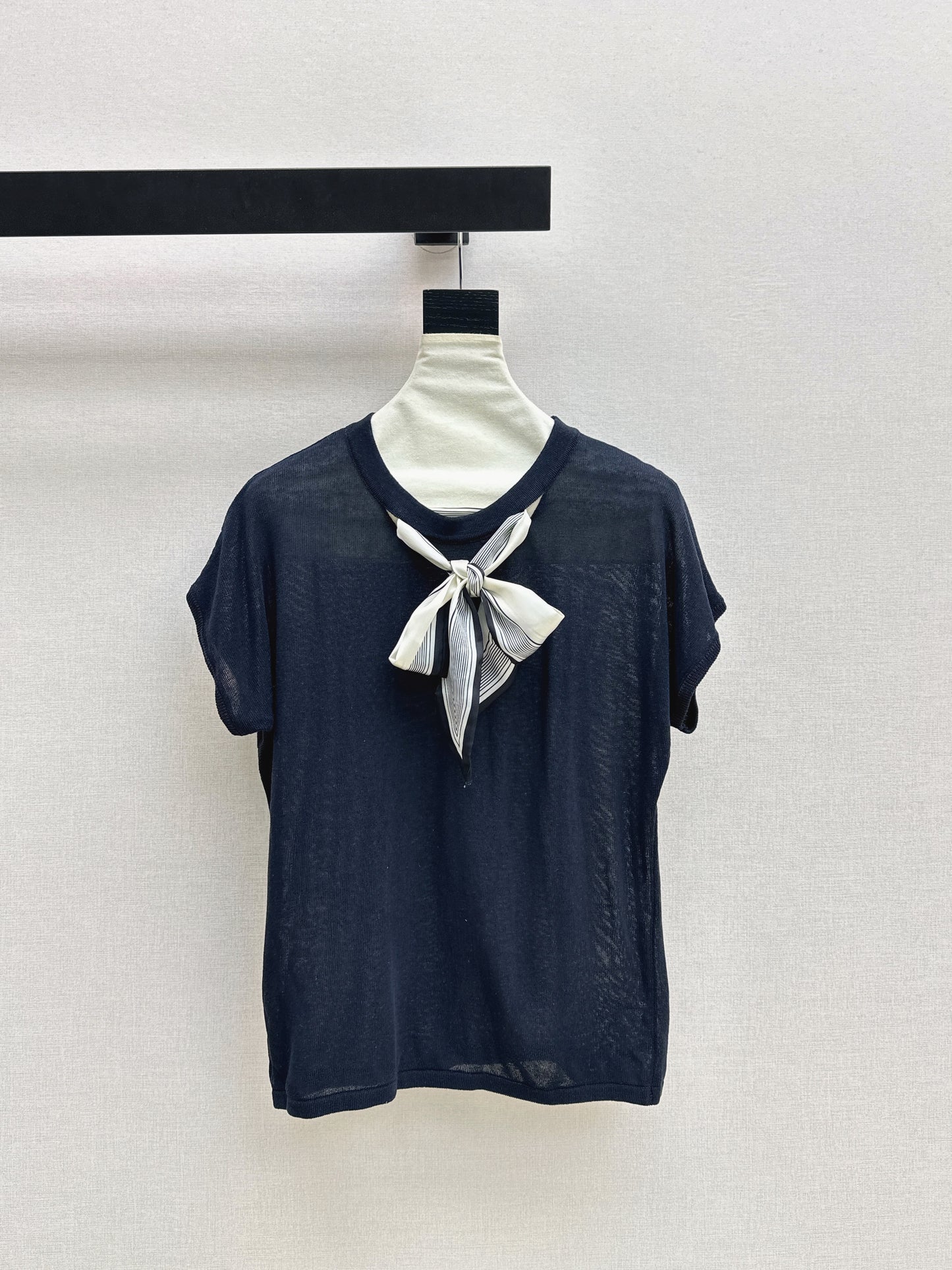 26ss Scarf-embellished knit T-shirt