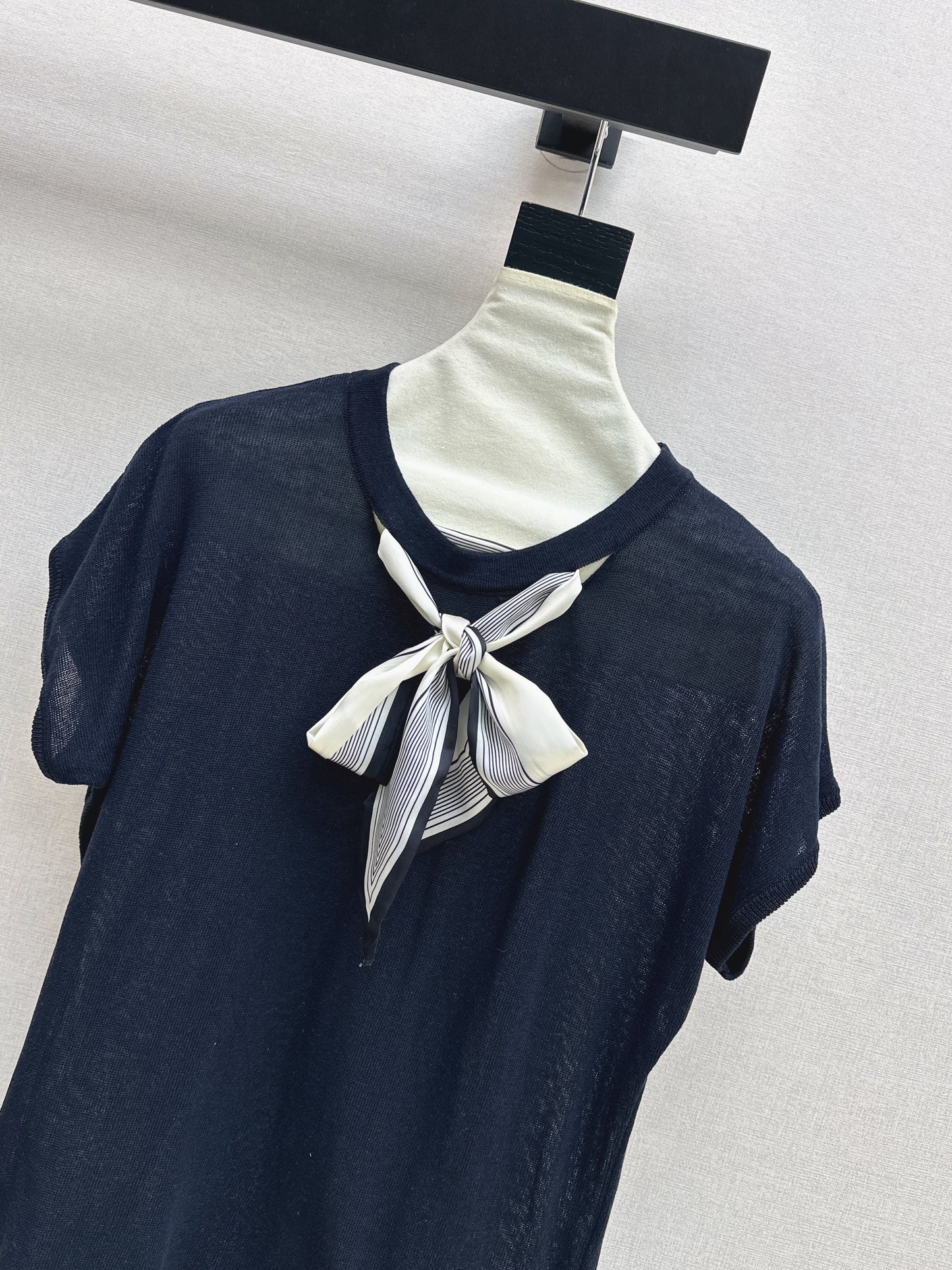 26ss Scarf-embellished knit T-shirt