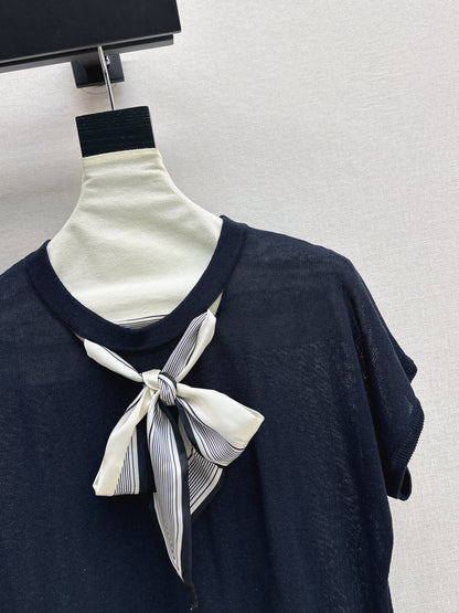 26ss Scarf-embellished knit T-shirt