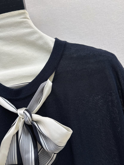 26ss Scarf-embellished knit T-shirt