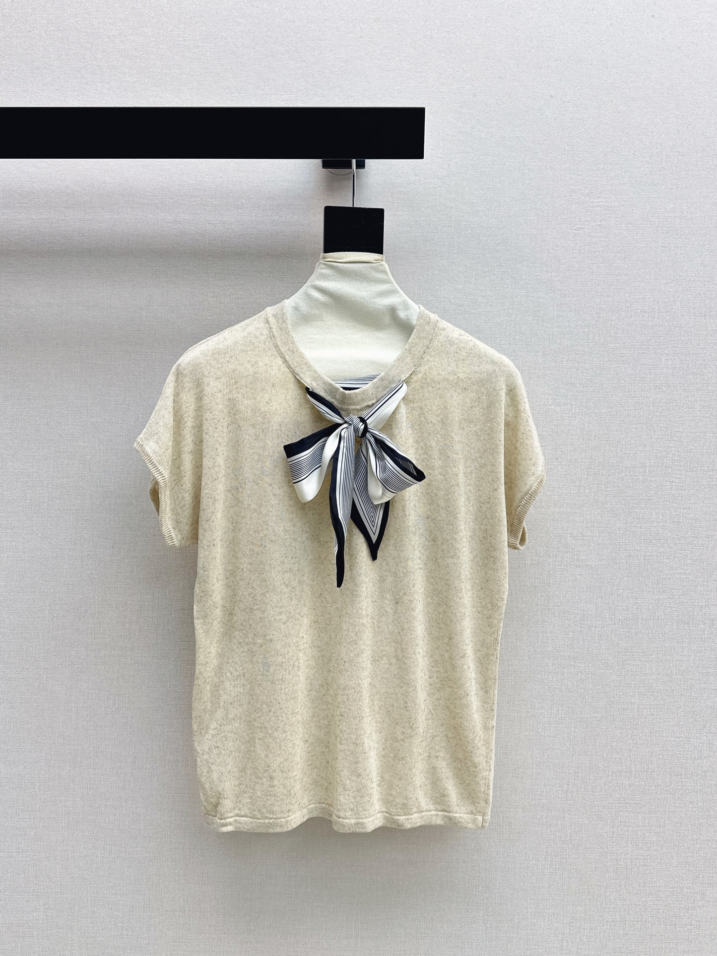 26ss Scarf-embellished knit T-shirt