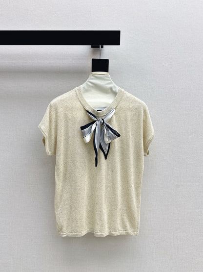 26ss Scarf-embellished knit T-shirt