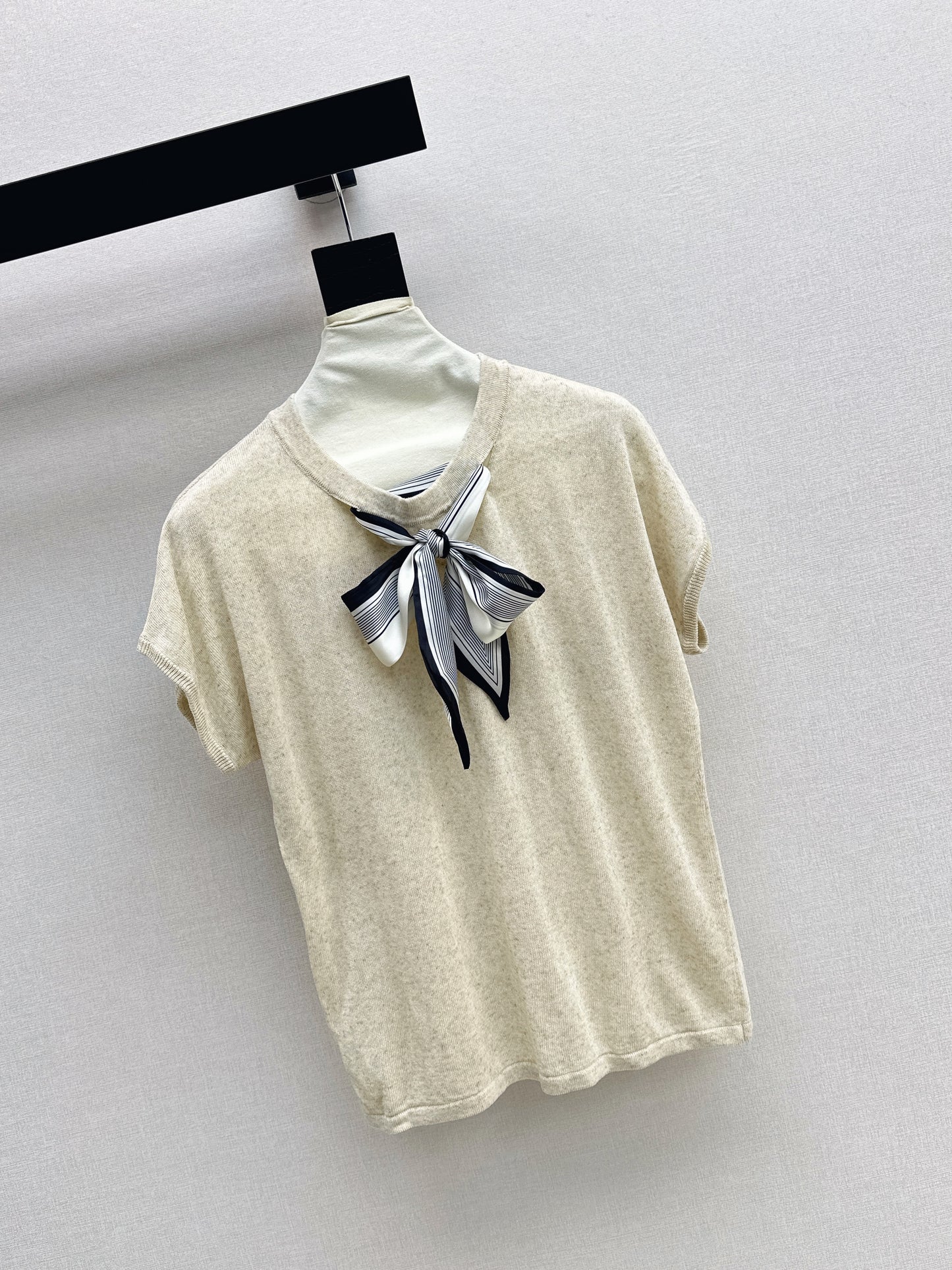 26ss Scarf-embellished knit T-shirt
