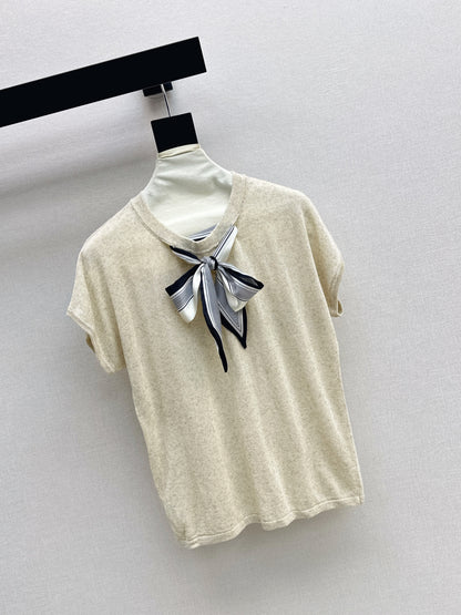 26ss Scarf-embellished knit T-shirt