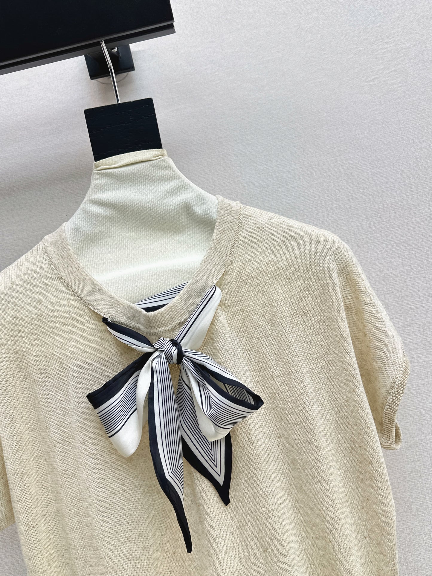 26ss Scarf-embellished knit T-shirt