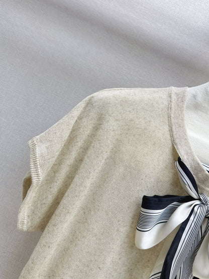 26ss Scarf-embellished knit T-shirt
