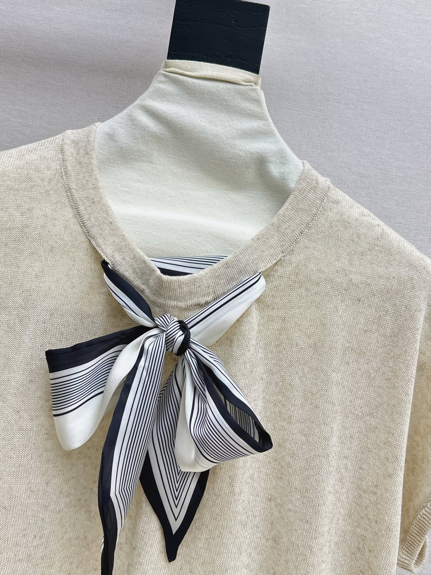 26ss Scarf-embellished knit T-shirt