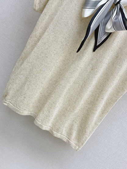 26ss Scarf-embellished knit T-shirt