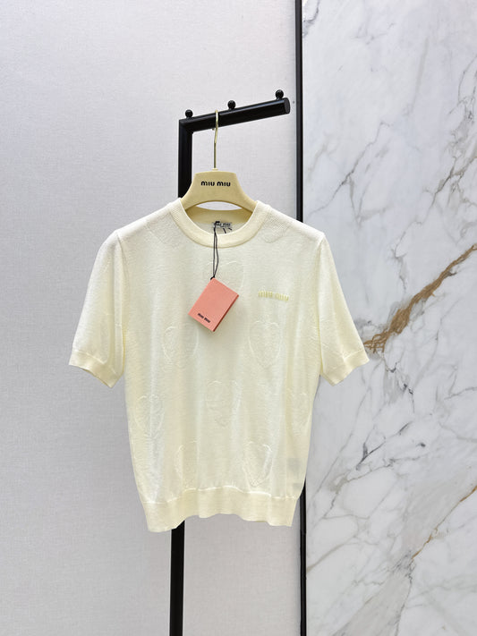 26ss Letter Embroidery Decorative Knit T-Shirt