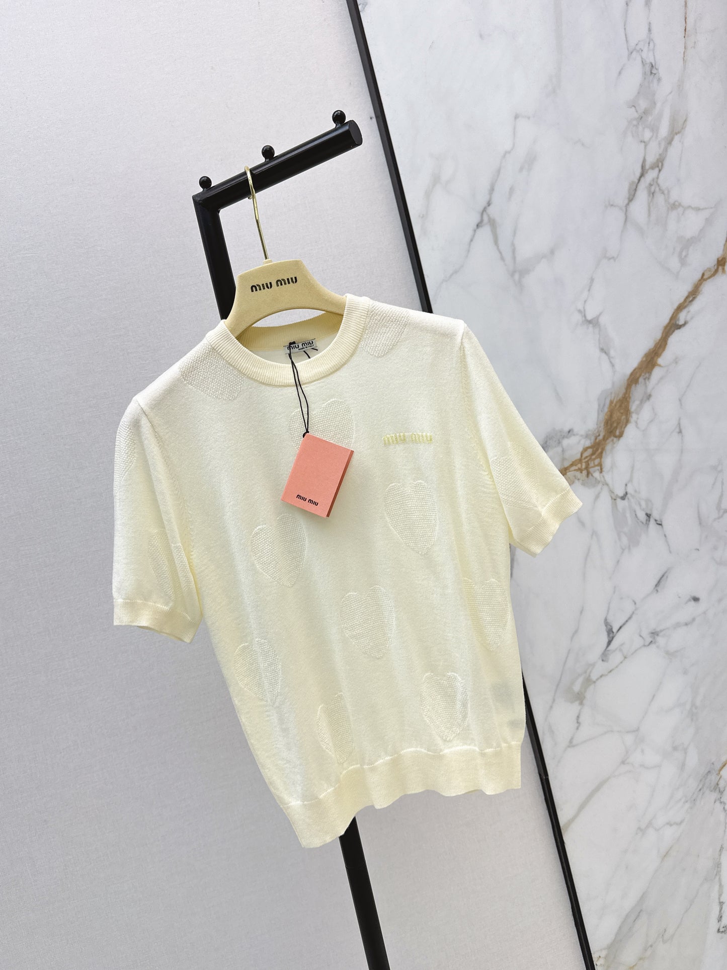 26ss Letter Embroidery Decorative Knit T-Shirt