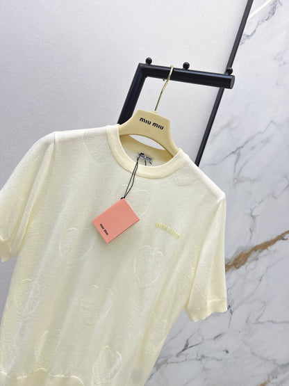 26ss Letter Embroidery Decorative Knit T-Shirt