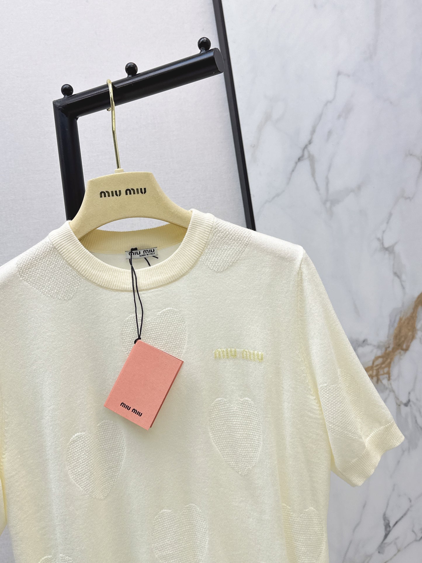 26ss Letter Embroidery Decorative Knit T-Shirt