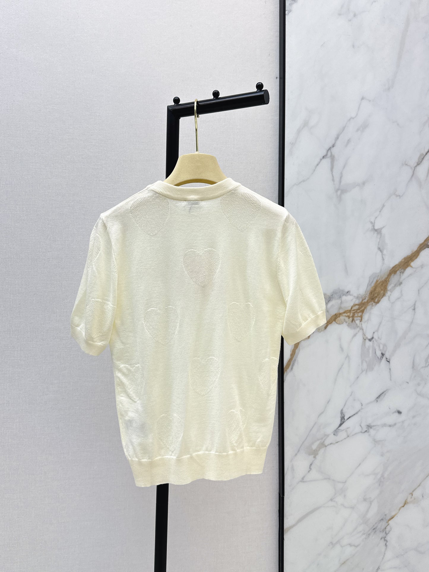 26ss Letter Embroidery Decorative Knit T-Shirt