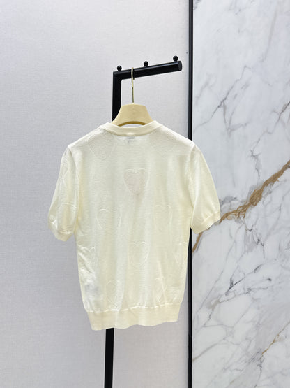 26ss Letter Embroidery Decorative Knit T-Shirt