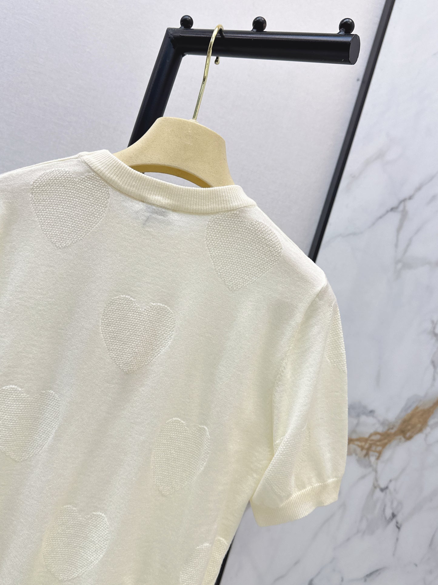 26ss Letter Embroidery Decorative Knit T-Shirt