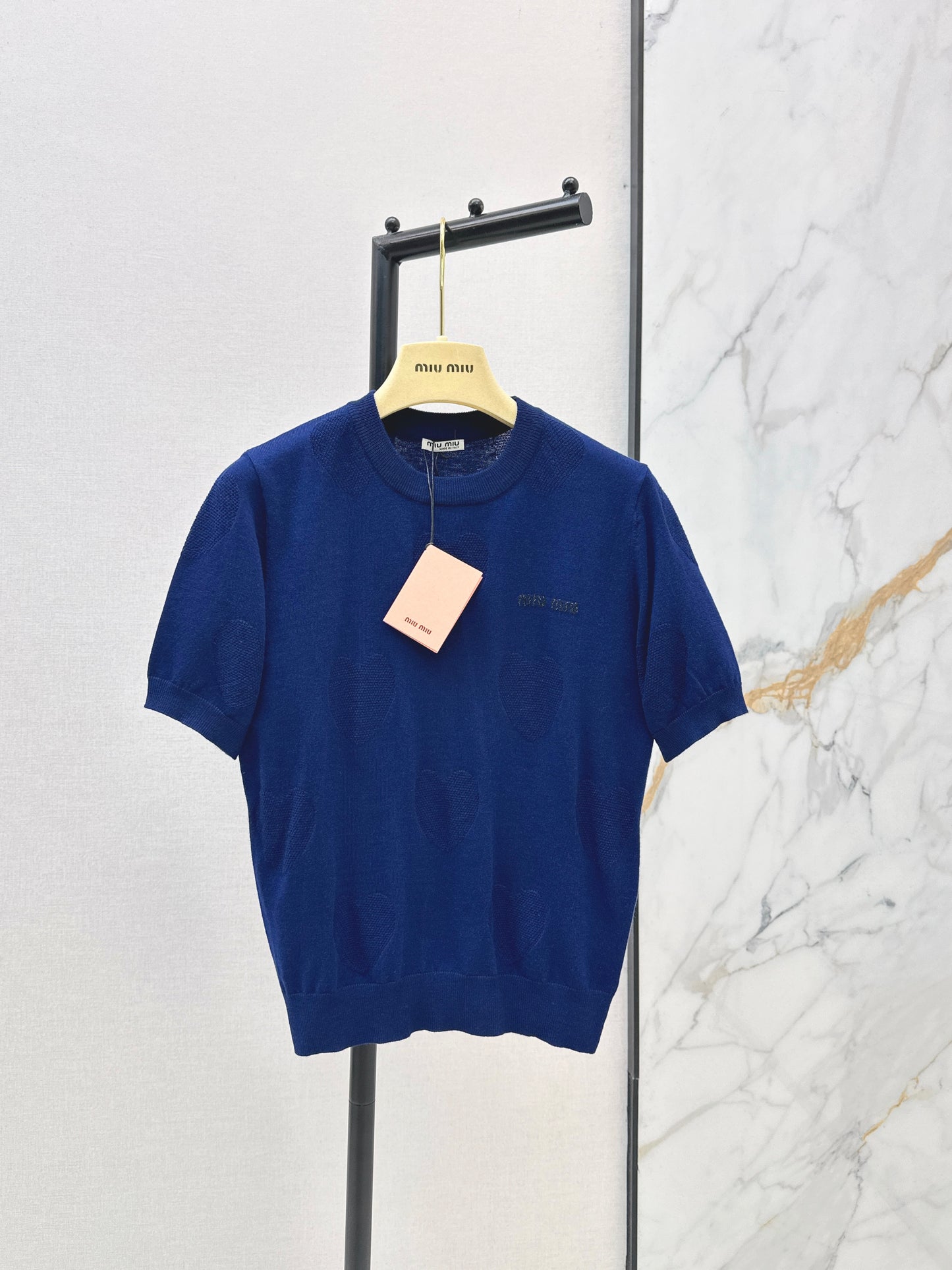 26ss Letter Embroidery Decorative Knit T-Shirt