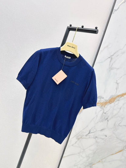 26ss Letter Embroidery Decorative Knit T-Shirt