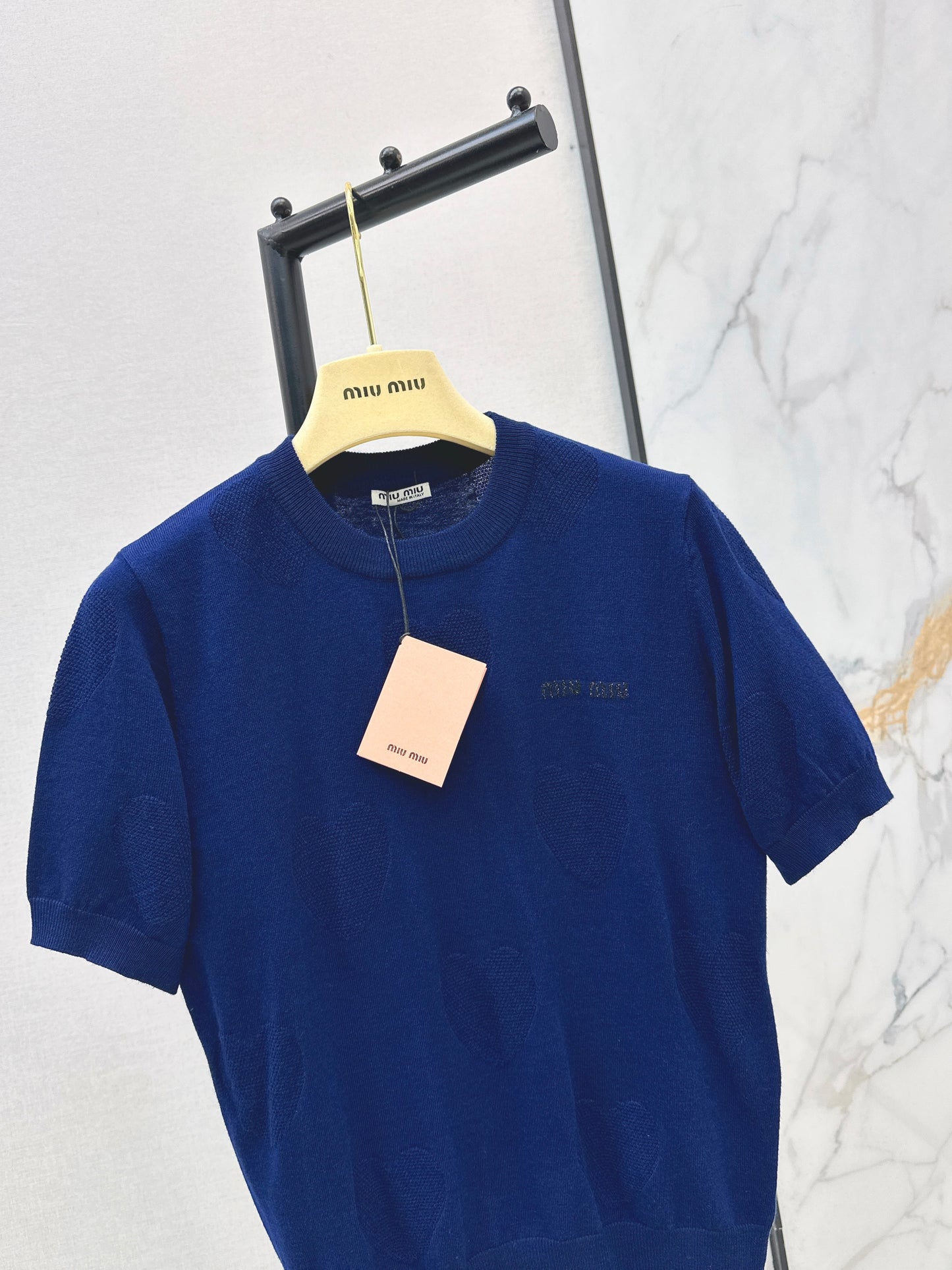 26ss Letter Embroidery Decorative Knit T-Shirt