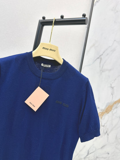 26ss Letter Embroidery Decorative Knit T-Shirt