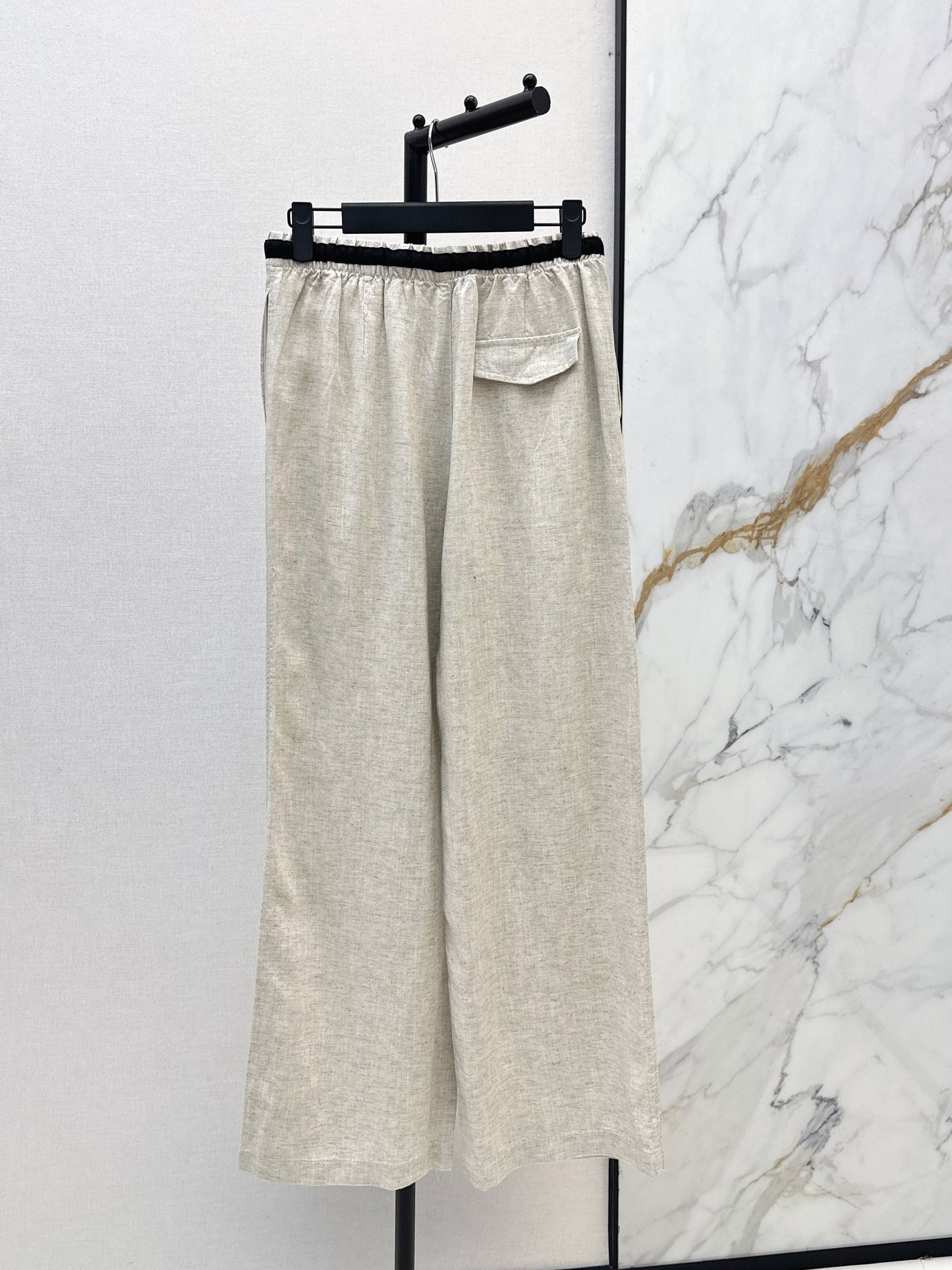 26ss Color-block elastic waist straight pants