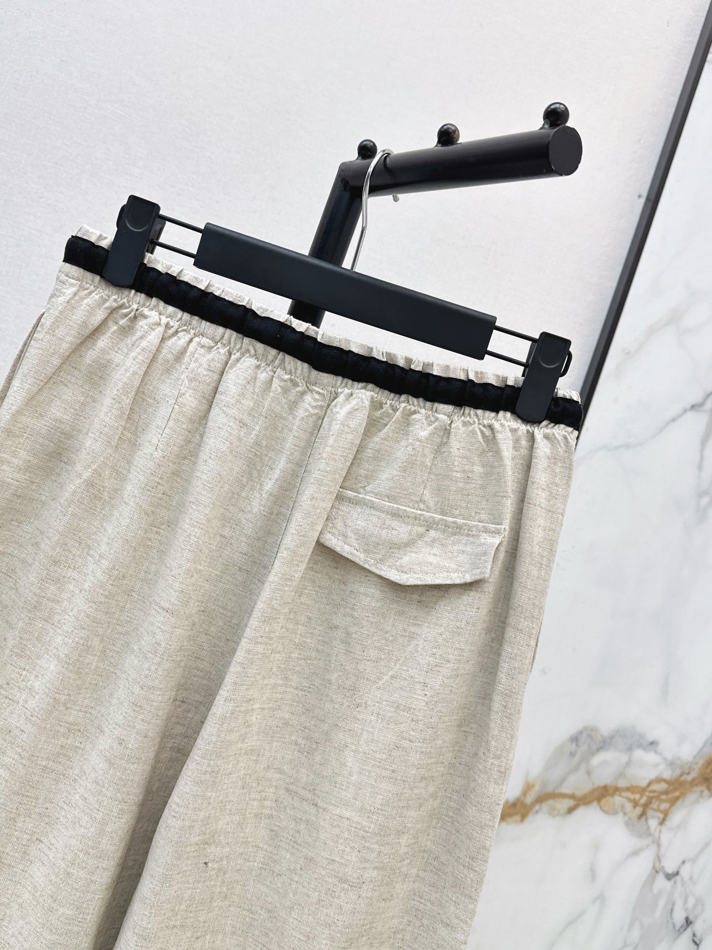 26ss Color-block elastic waist straight pants