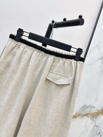 26ss Color-block elastic waist straight pants