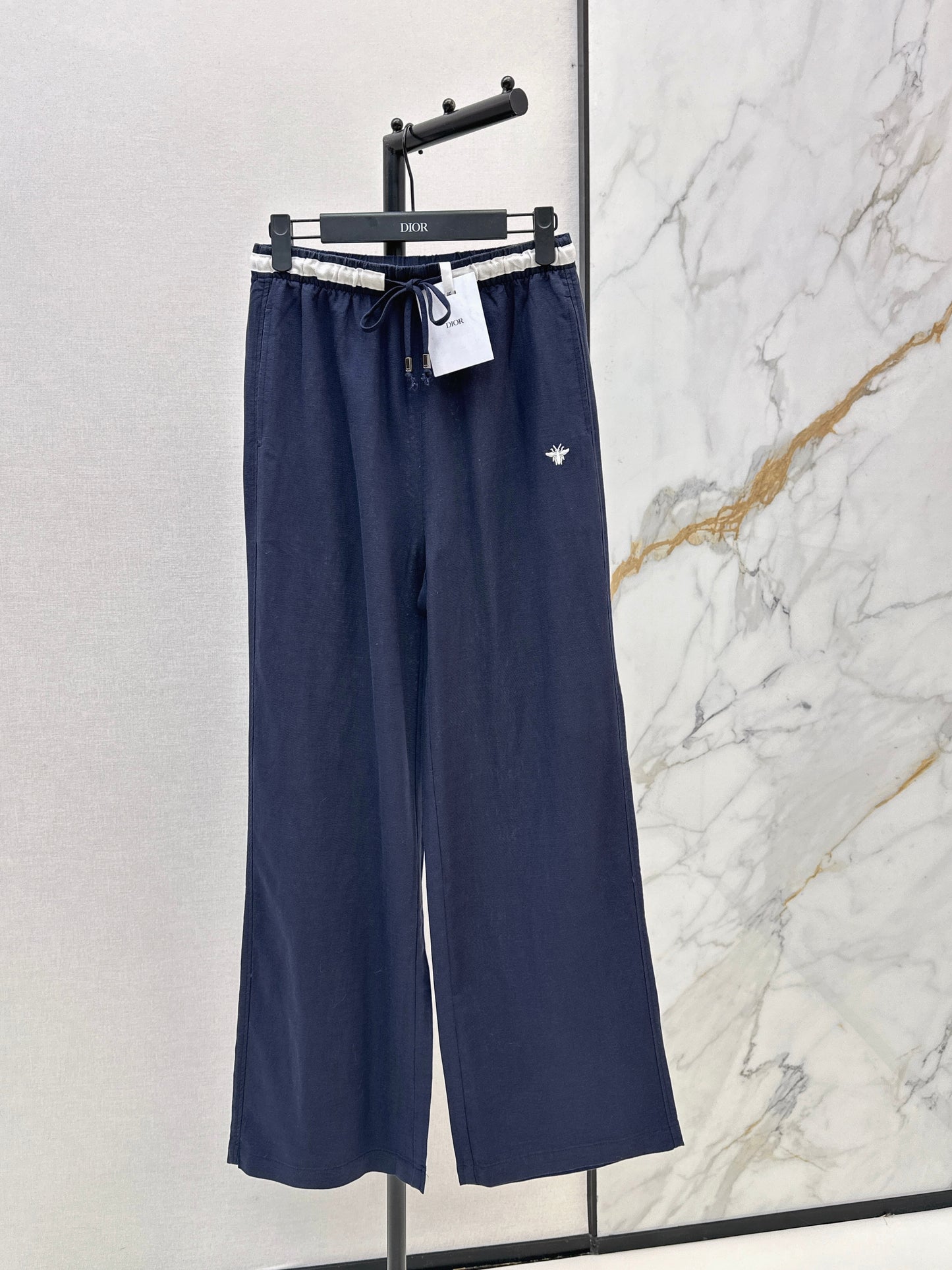 26ss Color-block elastic waist straight pants