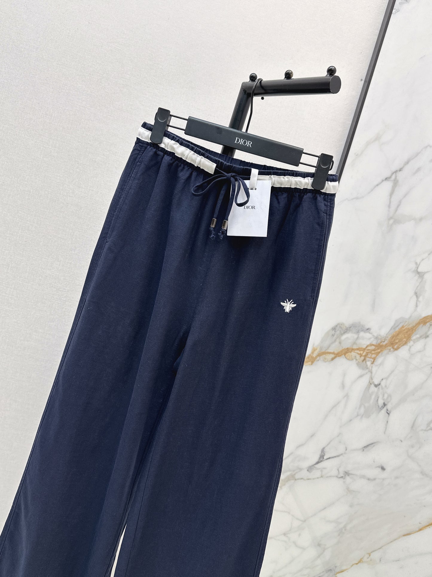 26ss Color-block elastic waist straight pants