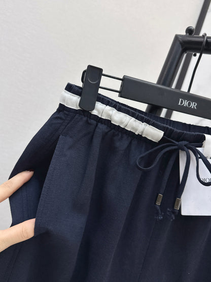 26ss Color-block elastic waist straight pants