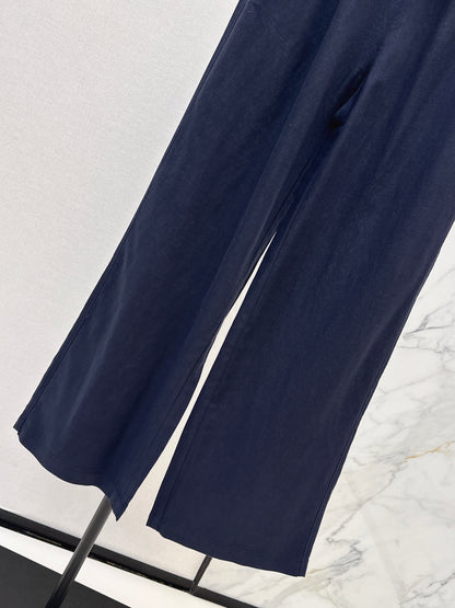 26ss Color-block elastic waist straight pants