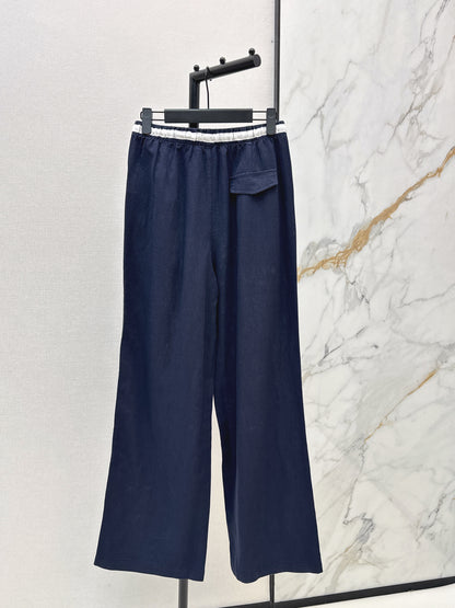 26ss Color-block elastic waist straight pants