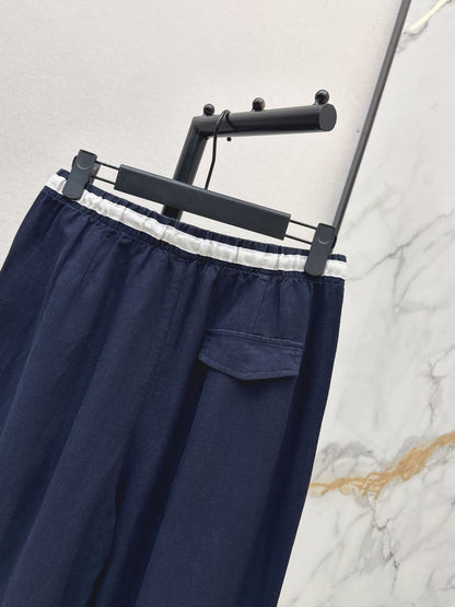 26ss Color-block elastic waist straight pants
