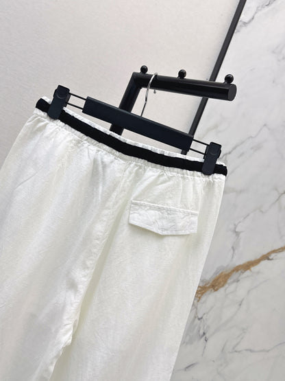 26ss Color-block elastic waist straight pants