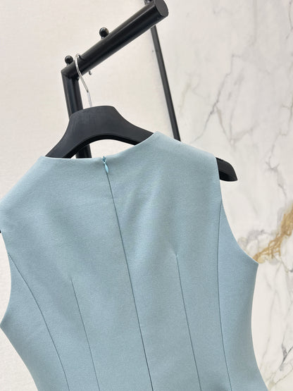 26ss Solid Color Waist-Cinching Dress
