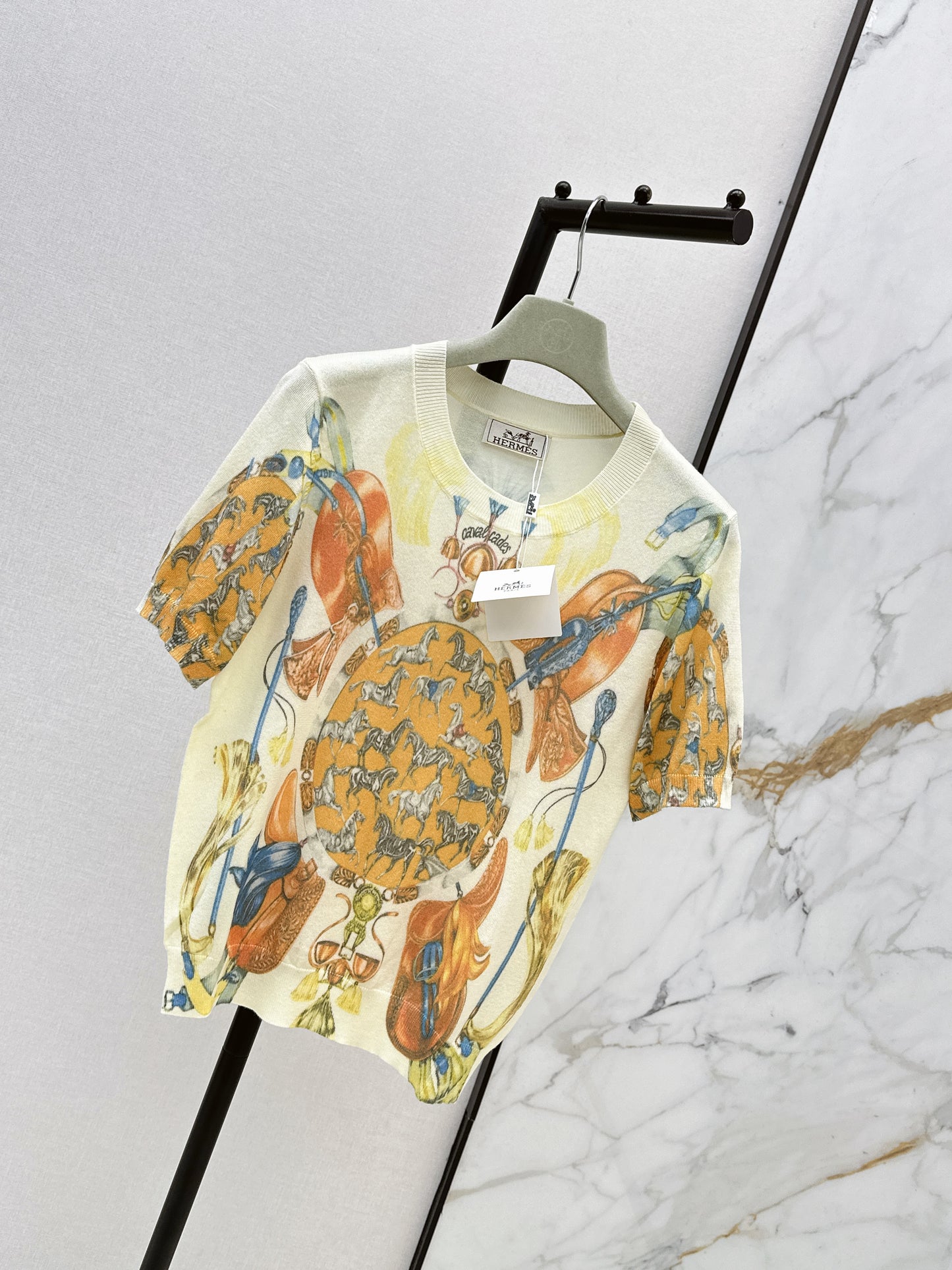 26ss Oil painting pattern knit T-shirt