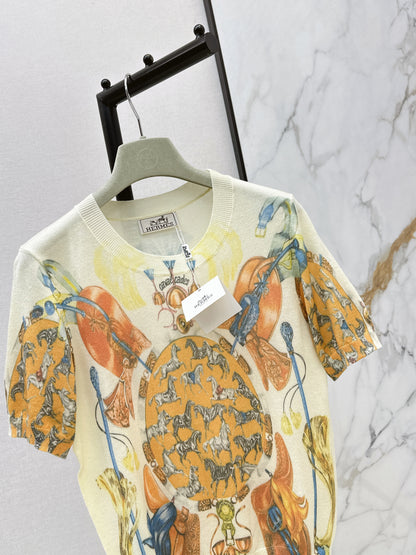 26ss Oil painting pattern knit T-shirt