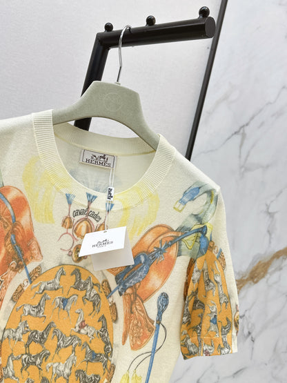 26ss Oil painting pattern knit T-shirt